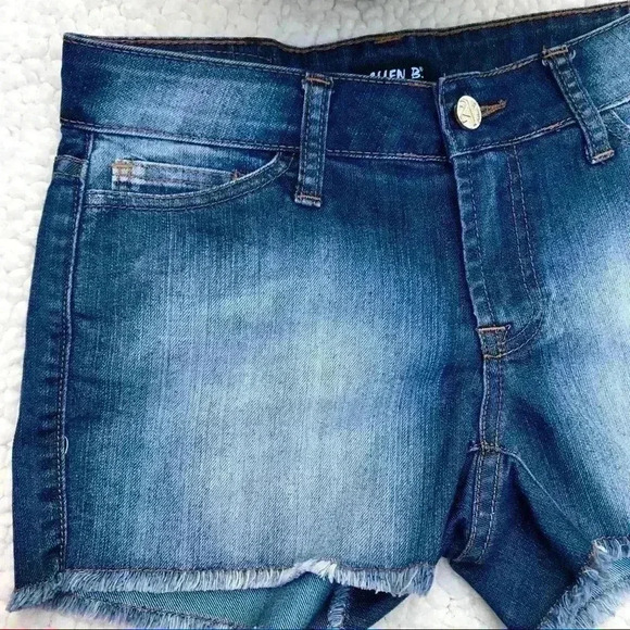 ALLEN B Faded Bleached Midrise Stretch Raw Hem Denim Jean Shorts Size 2 - Picture 3 of 13